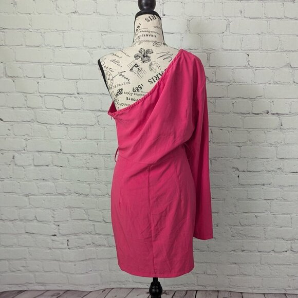 PrettyLittleThing Hot Pink One Shoulder Asymmetrical Mini Dress 10 MISSING BELT - Picture 8 of 11